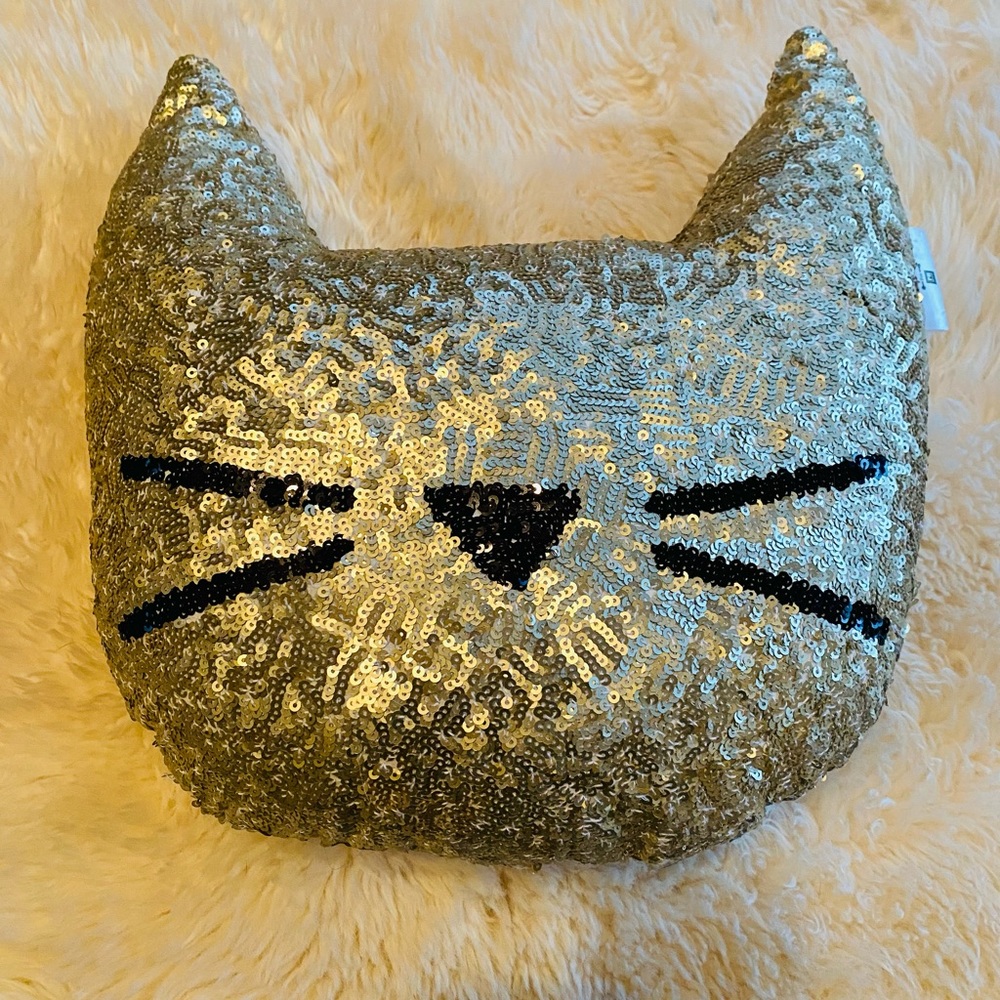 Pottery Barn Kids Gold Sequin Cat Pillow